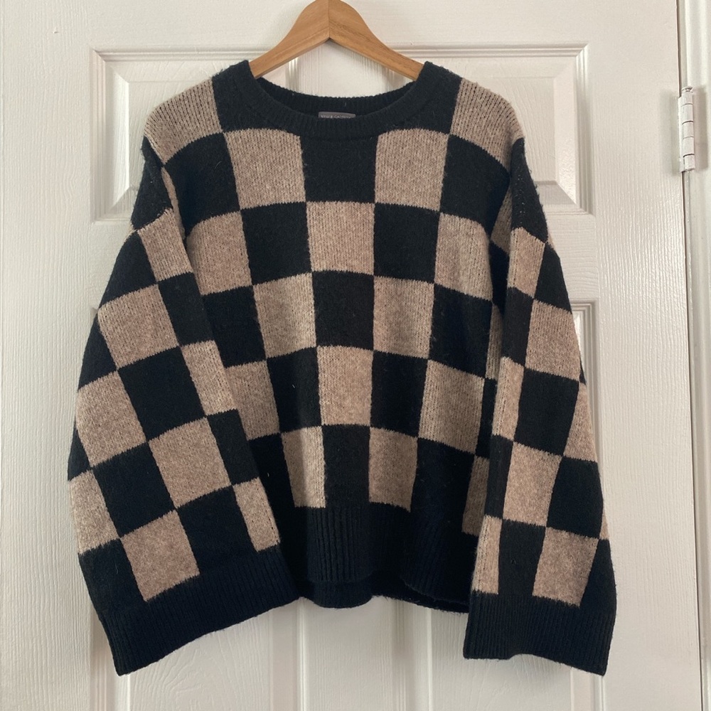Checkerboard Checkered Sweater with Bell Sleeves